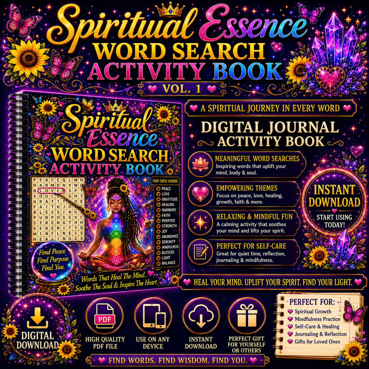 Digital Download Spiritual Essence Word Search Activity Book Vol.1